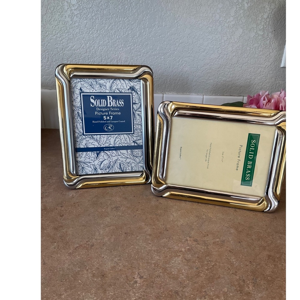 Regent Gallery Solid Brass 5x7 Picture Frames Two Tone Gold Silver Set of 2